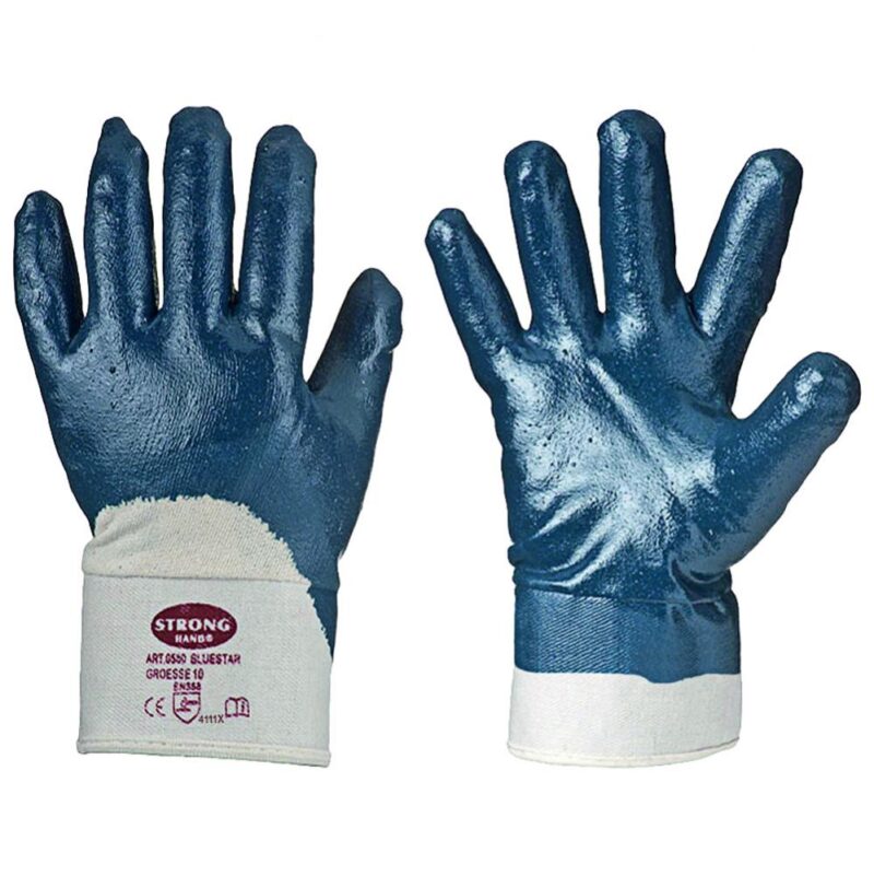 Nitril Arbeitshandschuh blau Stulpe Stronghand
